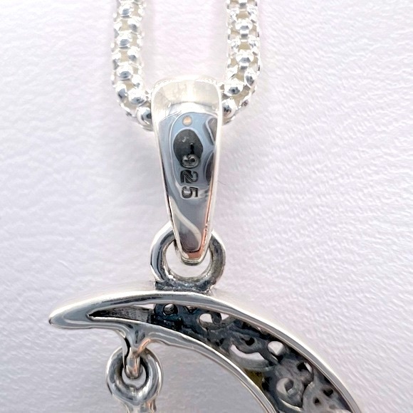 Genuine Citrine .925 Sterling Silver Moon Necklace - Picture 5 of 17